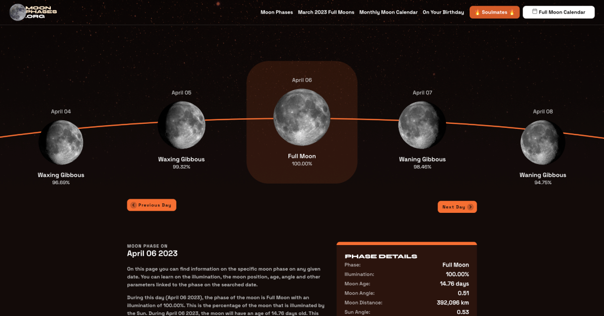 nasa moon calendar now